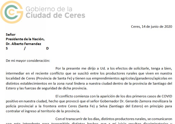 Dupouy pide la intervención del Presidente ante el conflicto con Santiago del Estero
