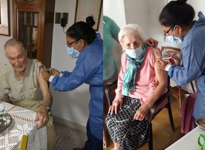 Dos abuelos centenarios fueron vacunados en Brinkmann