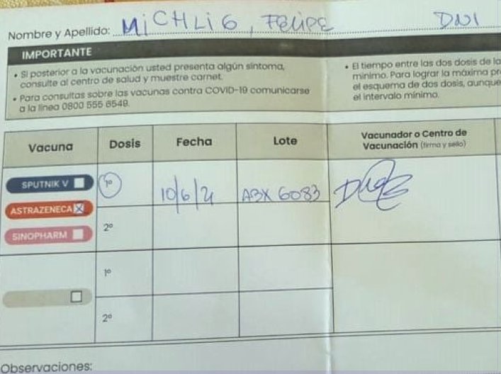 Michlig informó que fue vacunado contra el coronavirus