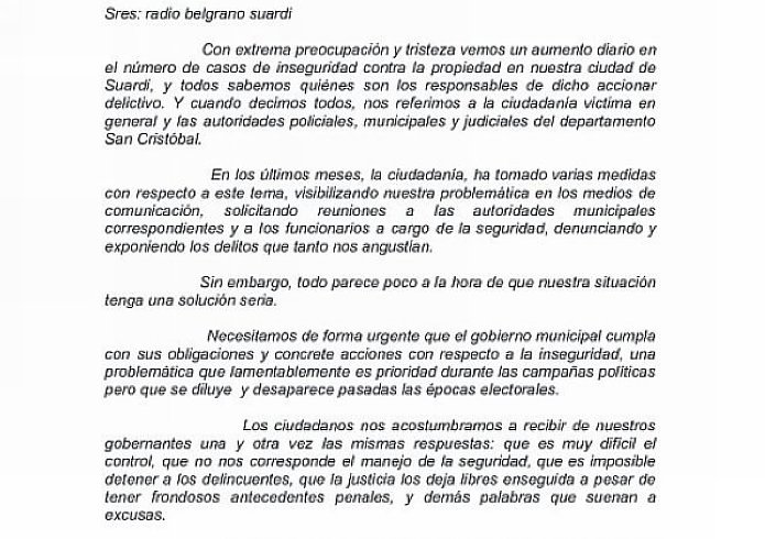 Vecinos de Suardi exponen su preocupación ante la inseguridad