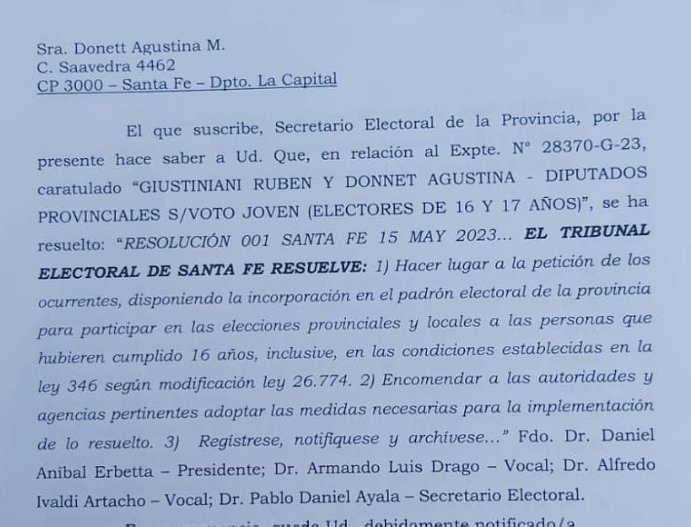 Autorizan el voto de jóvenes de 16 años en las elecciones de Santa Fe