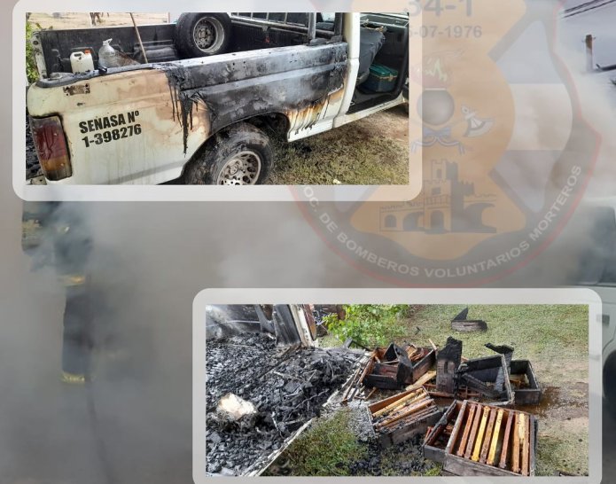 Morteros: Se incendió una camioneta con cajones de abejas